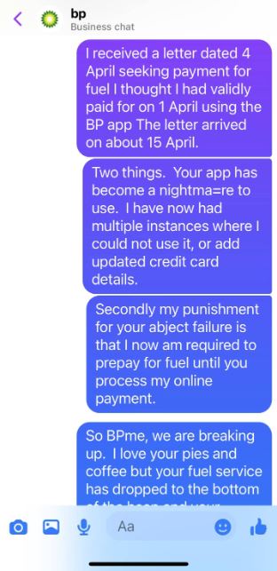 One woman dumped BP by text after ongoing issues with the BPMe app. Photo: supplied.