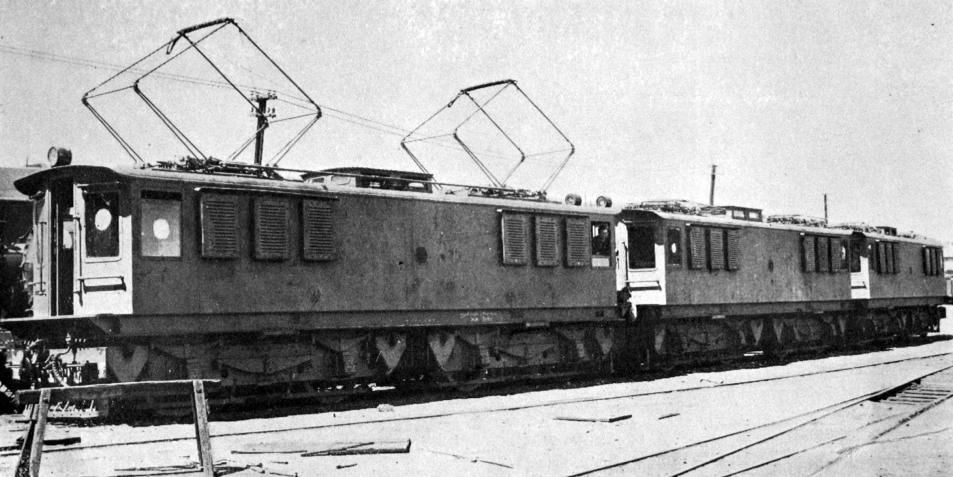 Three of five new electric locomotives built for the Otira railway tunnel. Each 48-ton locomotive...