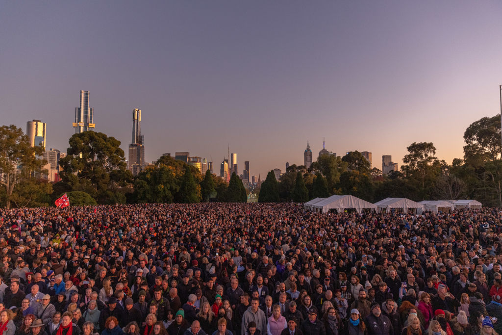 Tens of thousands of people attended the Anzac Day dawn service at the Shrine of Remembrance in Melbourne. Photo: Getty