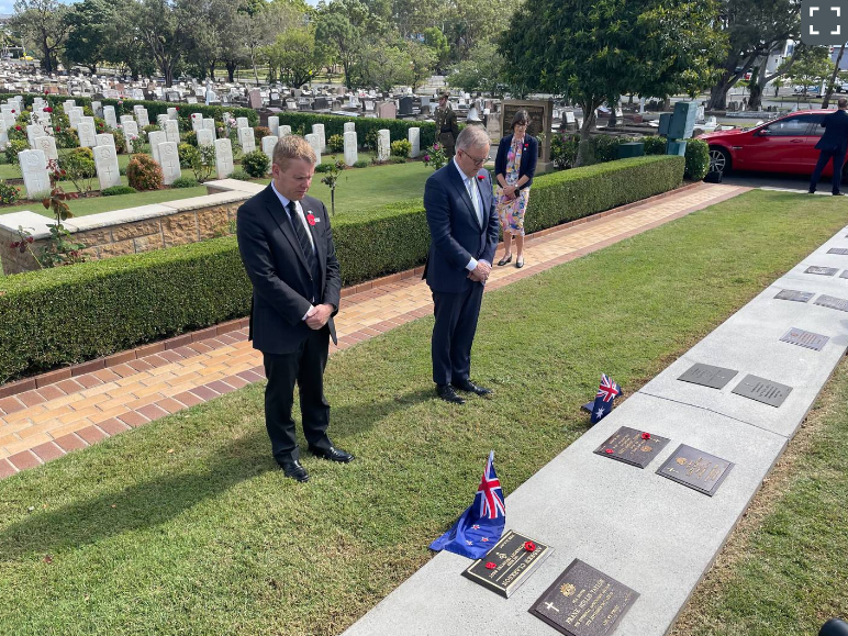 New Zealand Prime Minister Chris Hipkins (left) and Australian leader Anthony Albanese at...