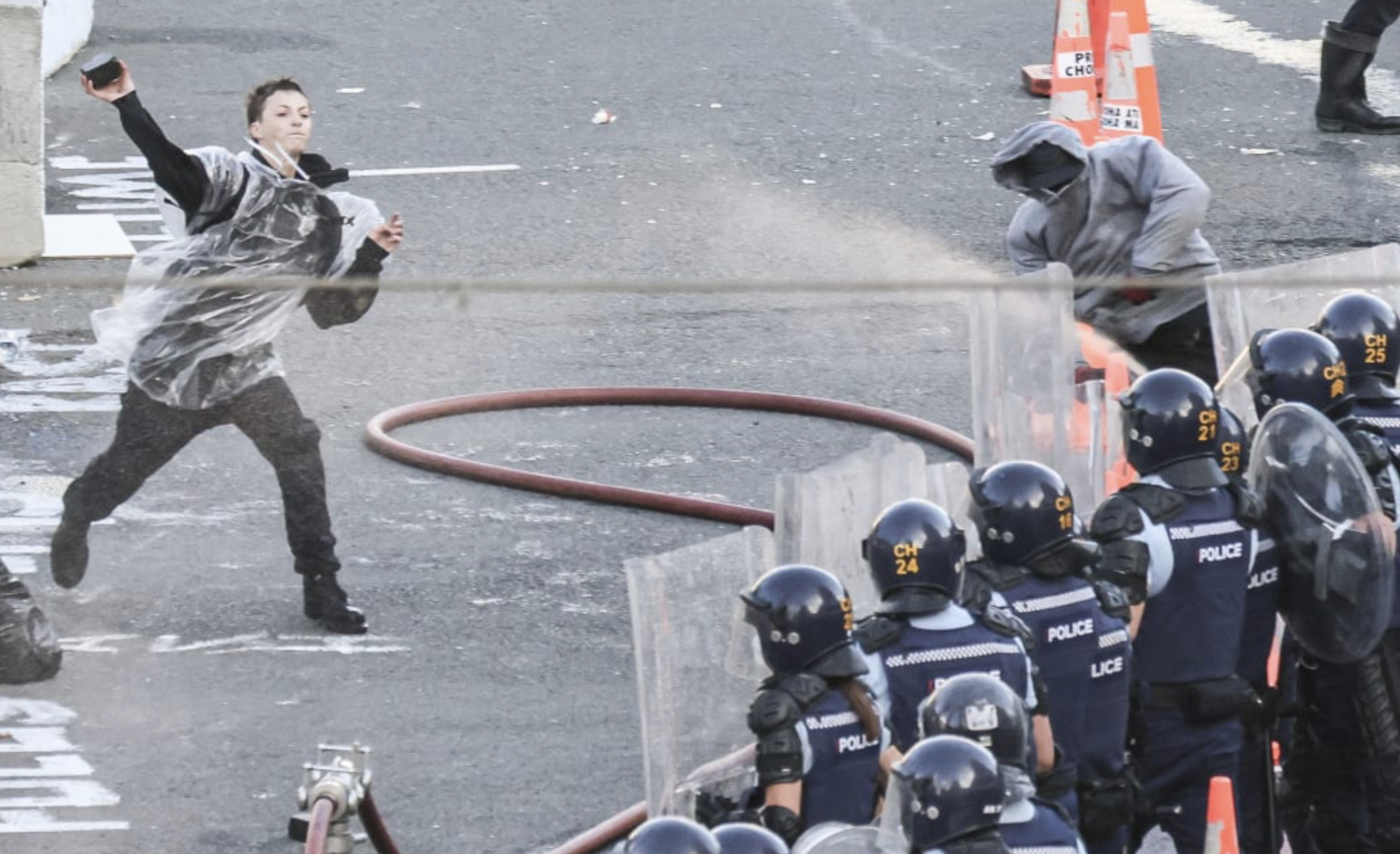 Objects including paving stones were thrown at officers. Photo: VNP / Phil Smith
