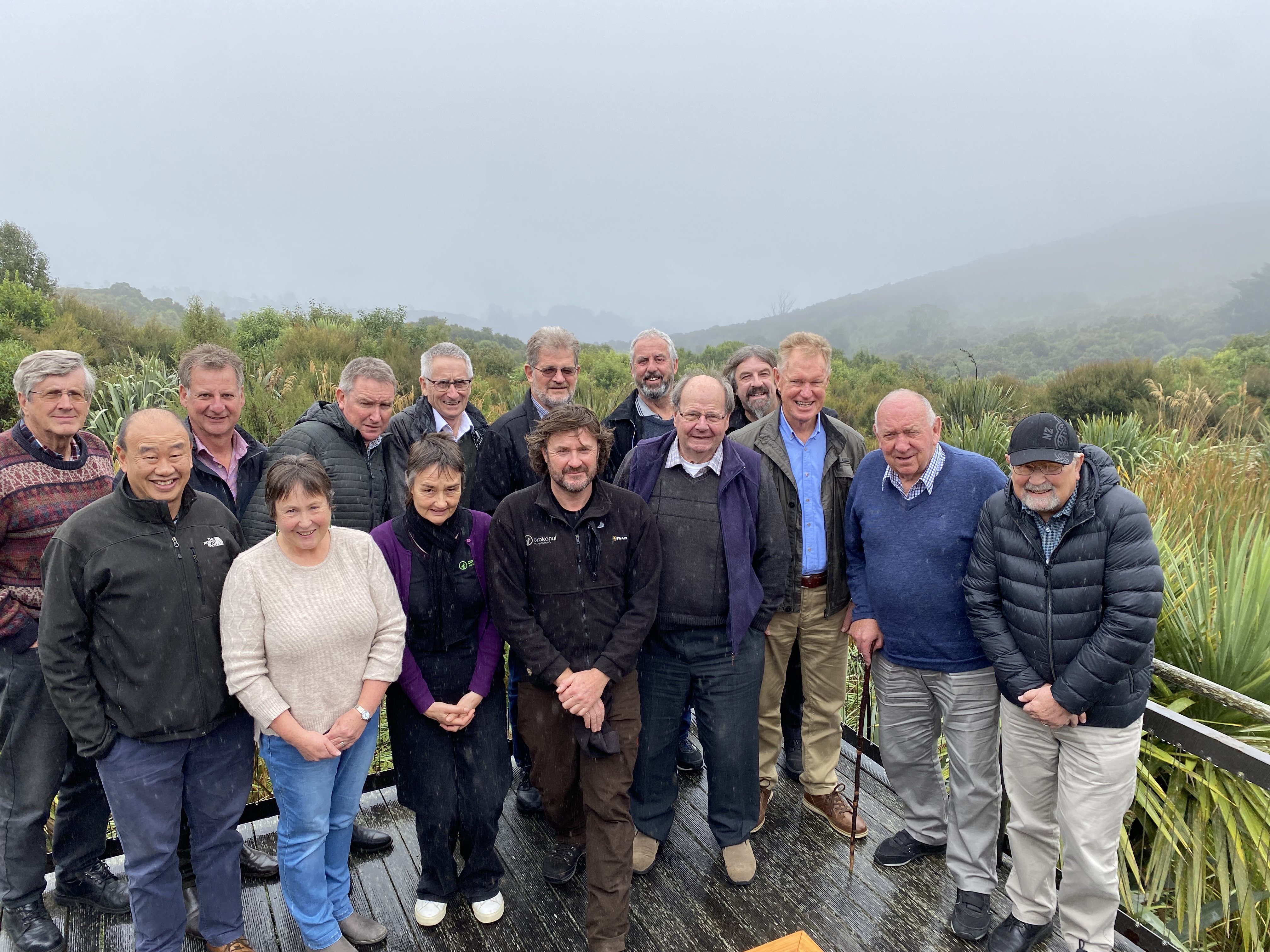 Rotary Club of Dunedin members and friends join Orokonui Ecosanctuary staff on the balcony of the...