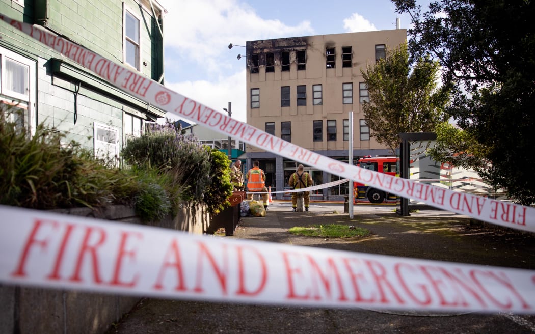 The fire ripped through the Loafers Lodge hostel in Newtown, Wellington, early on Tuesday. Photo: RNZ