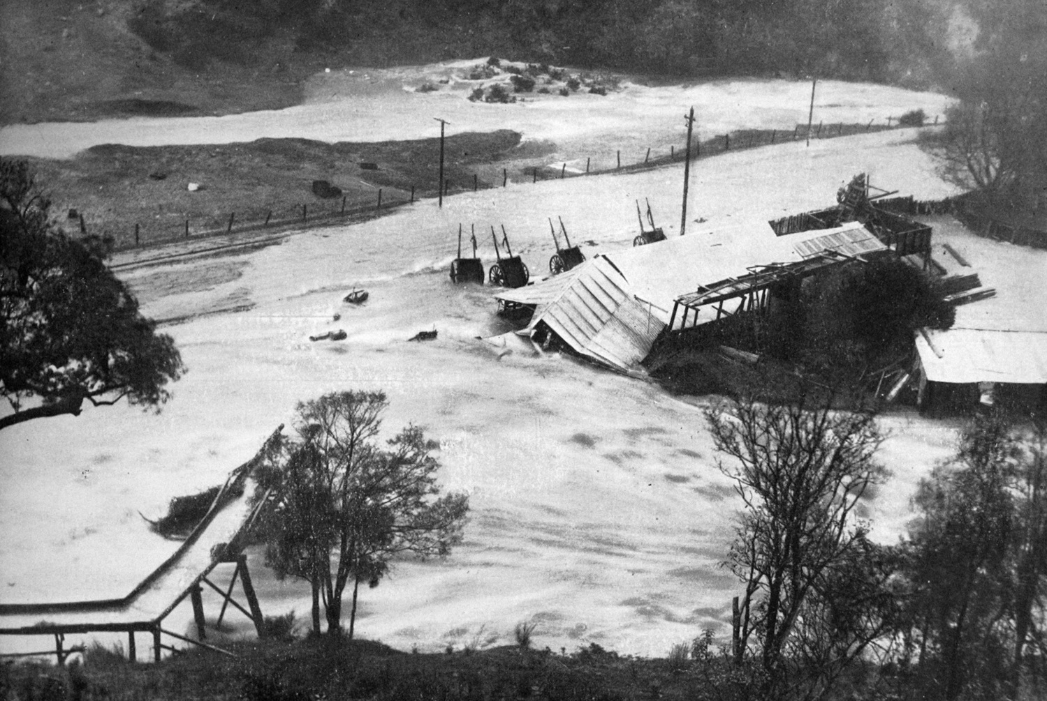 Davidson's mill in Leith Valley, Dunedin is destroyed at 2.30pm on May 13, 1923 by a flooded...