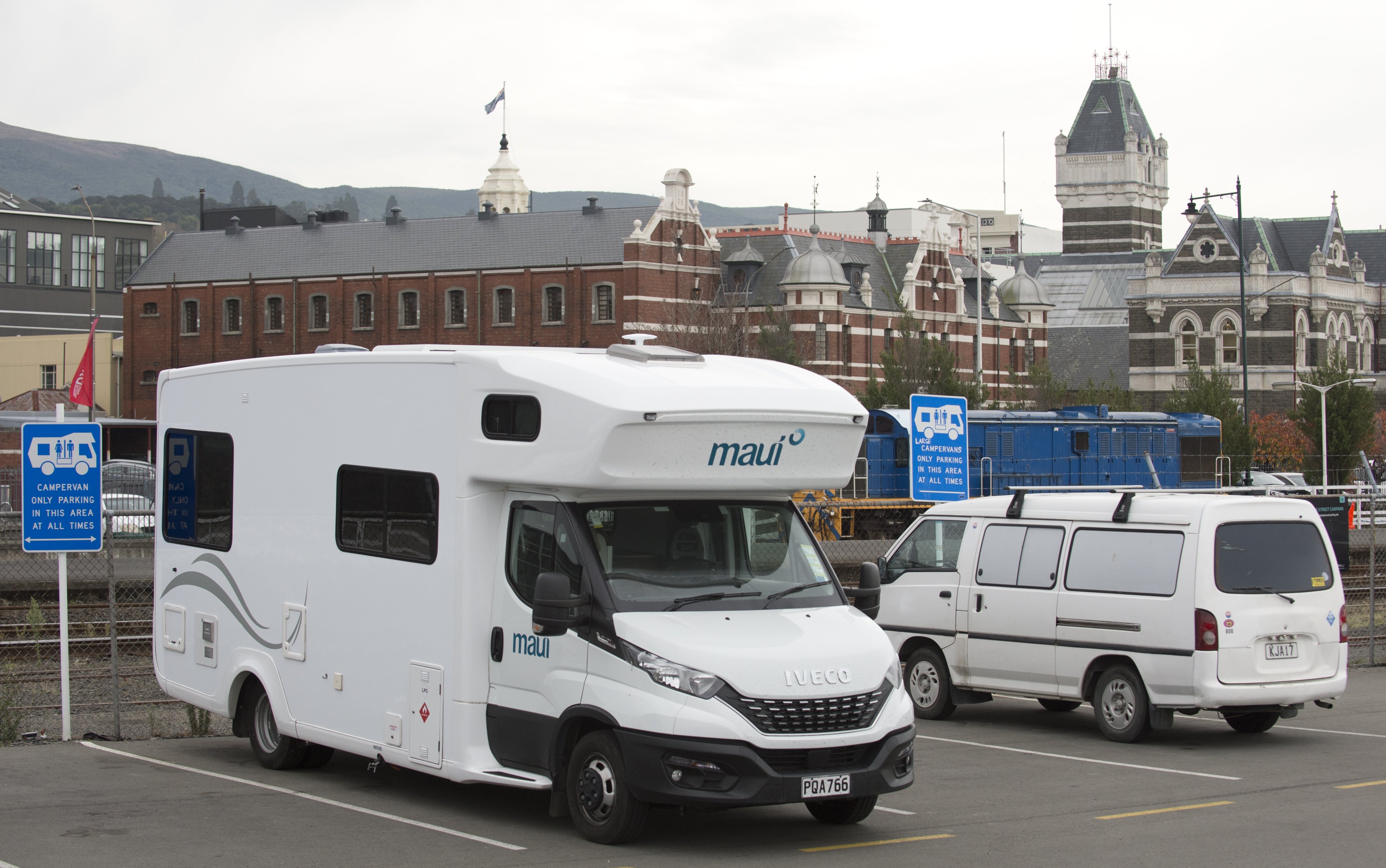 Campervans remain parked in the freedom camping section of the Thomas Burns St car park in...