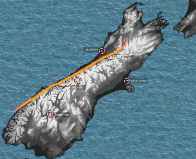 The Alpine Fault runs almost the length of the west coast of the South Island. Image: ODT files 