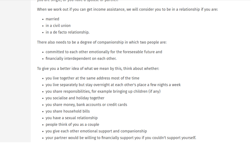 Before: The list of WINZ relationship criteria that might mean people could not receive single...