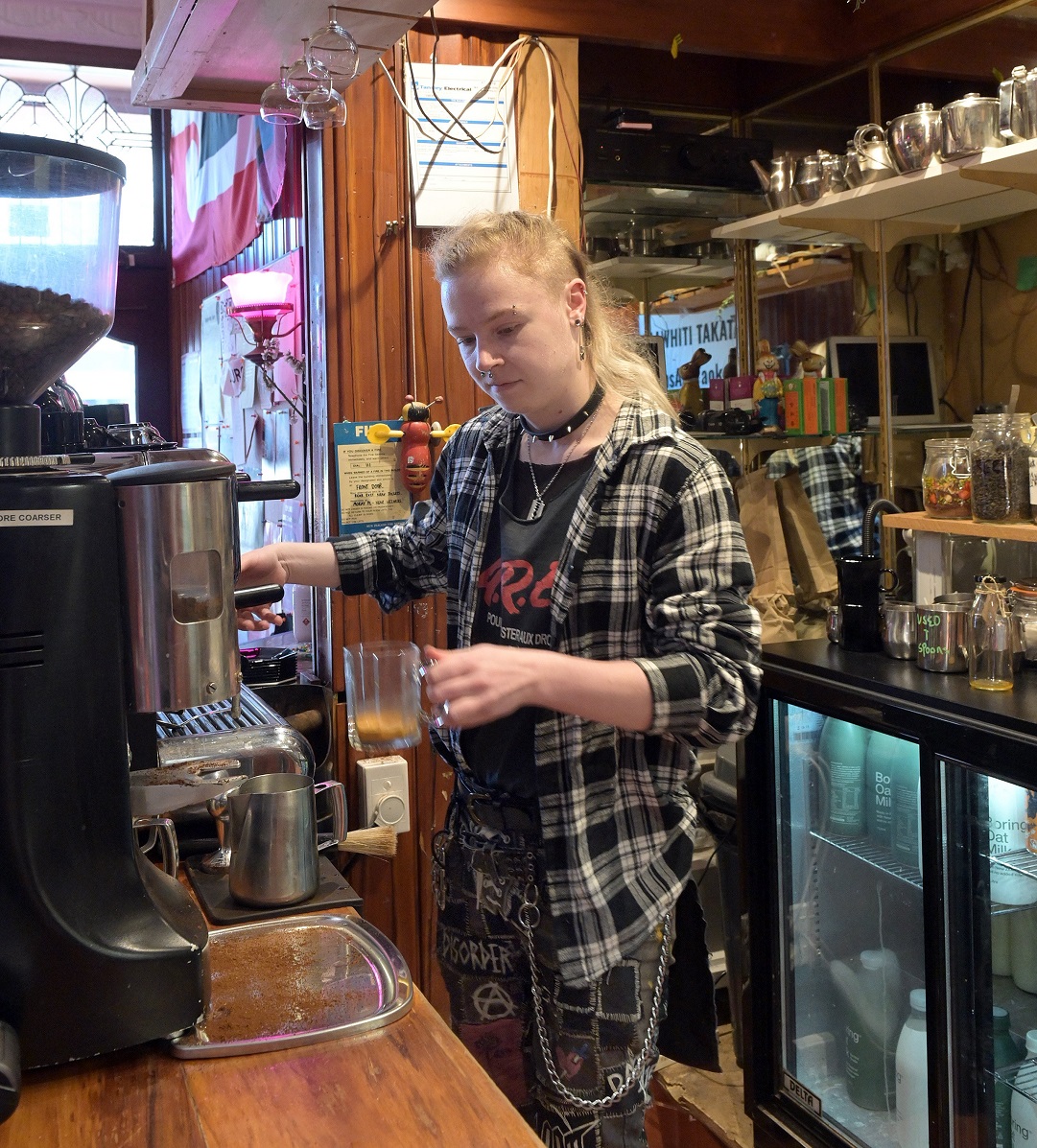 Sol Parsons performs barista duties.