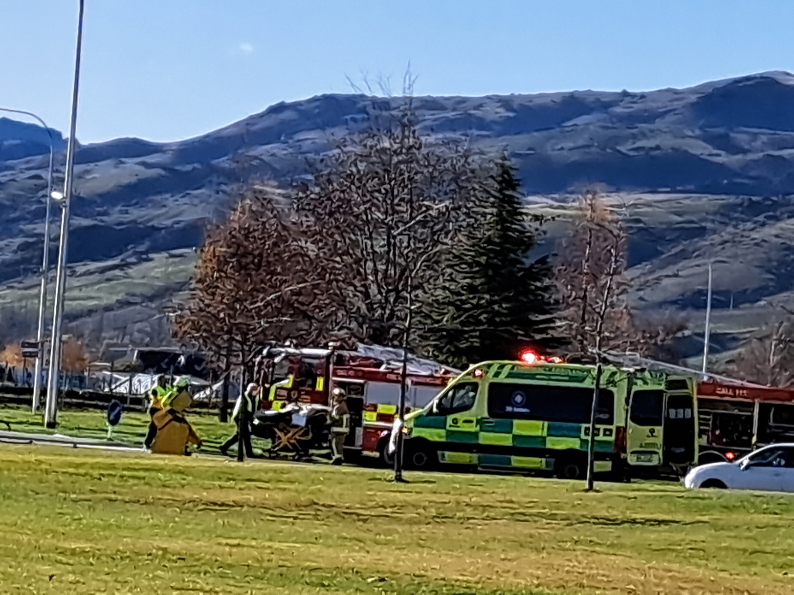 Emergency services at the crash scene. Photo: Julie Coward