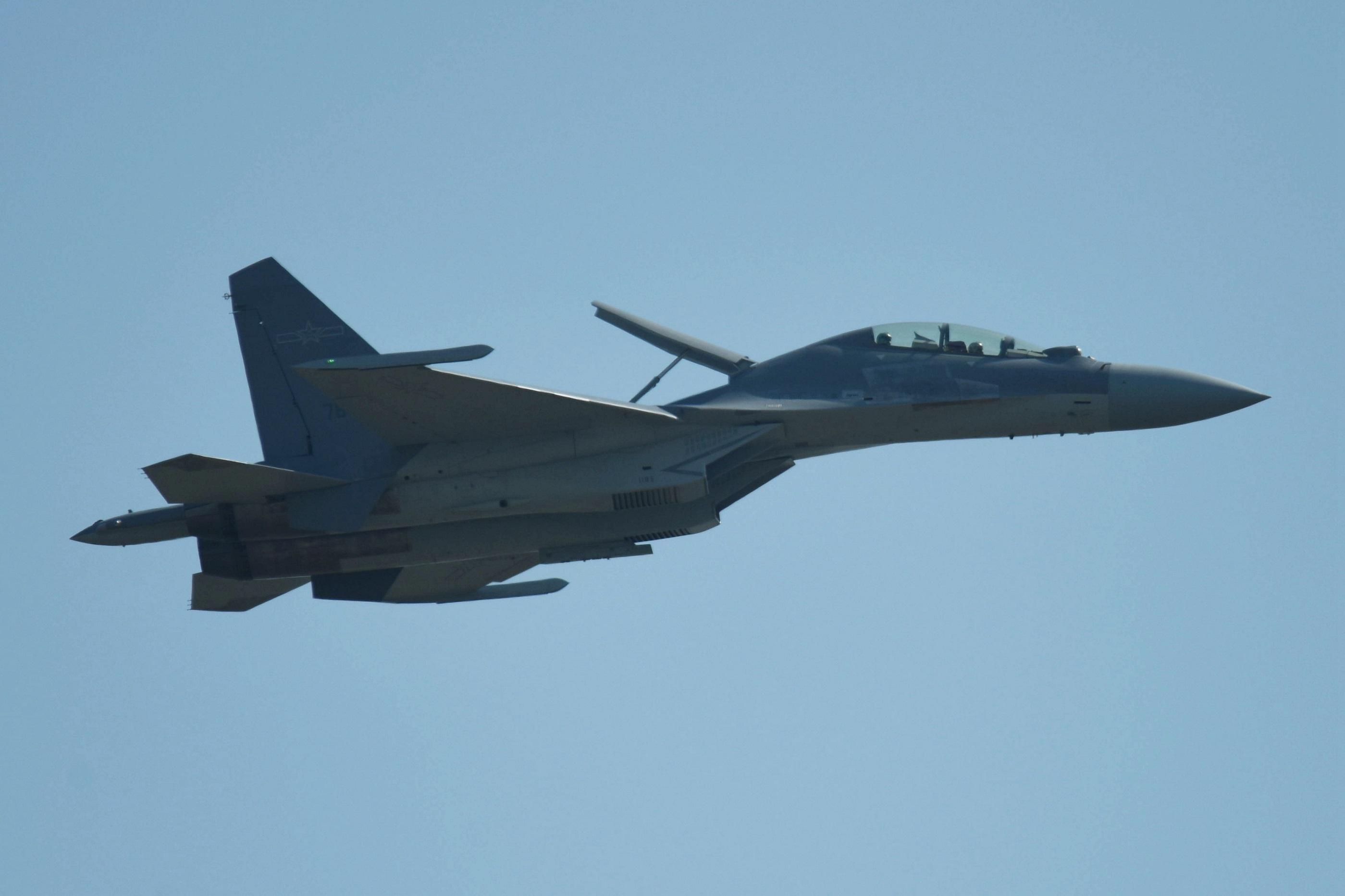 A Chinese J-16 fighter jet performs a flypast at the 2022 Zhuhai Air Show in Zhuhai, south China...