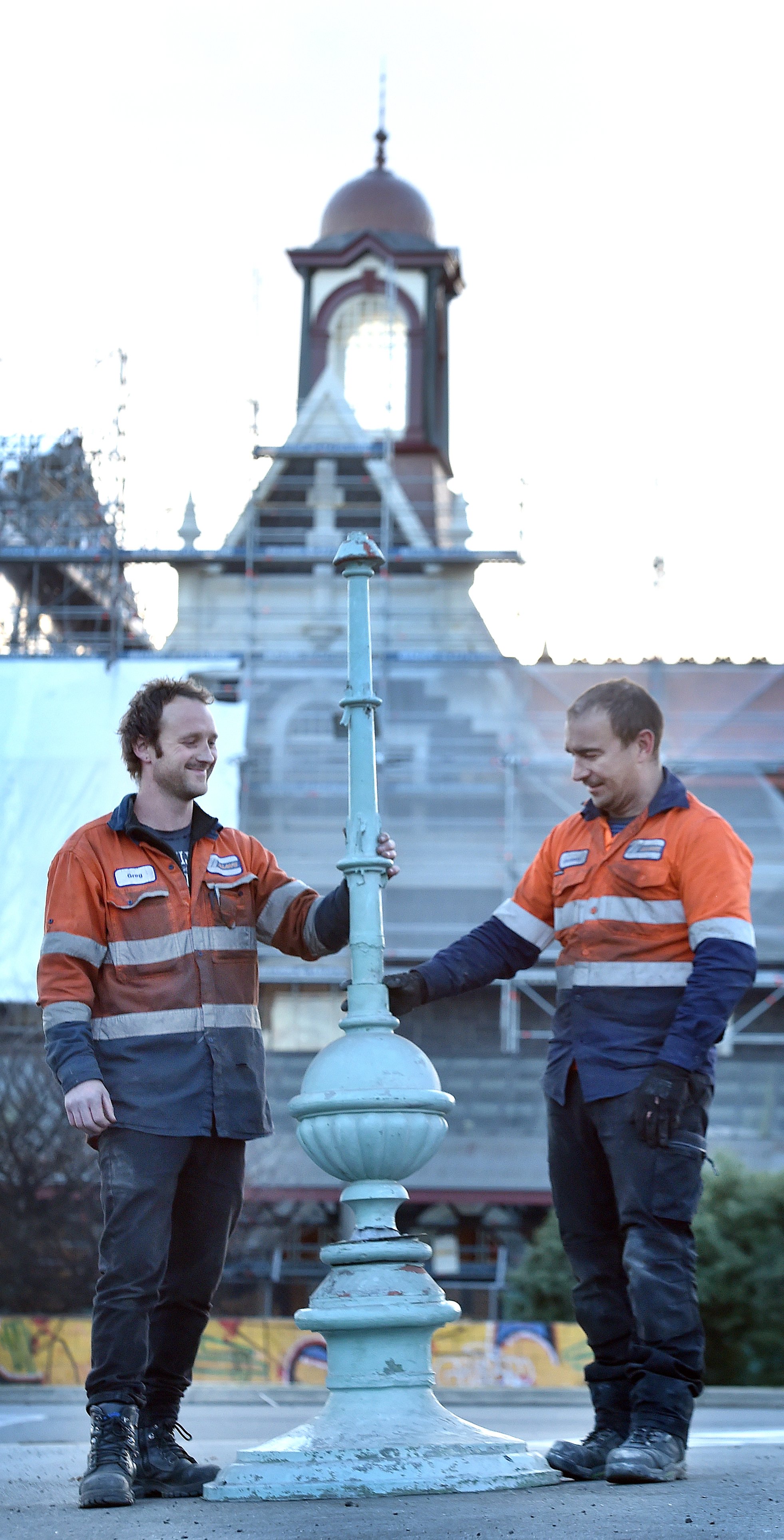 Greg Pritchard (left) and Jeremy McFarlane, of Allan’s Sheetmetal Engineering Services, hold the...