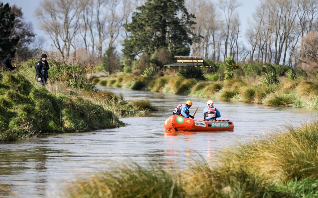 Part of the search is focused on the Halswell River. Photo: RNZ