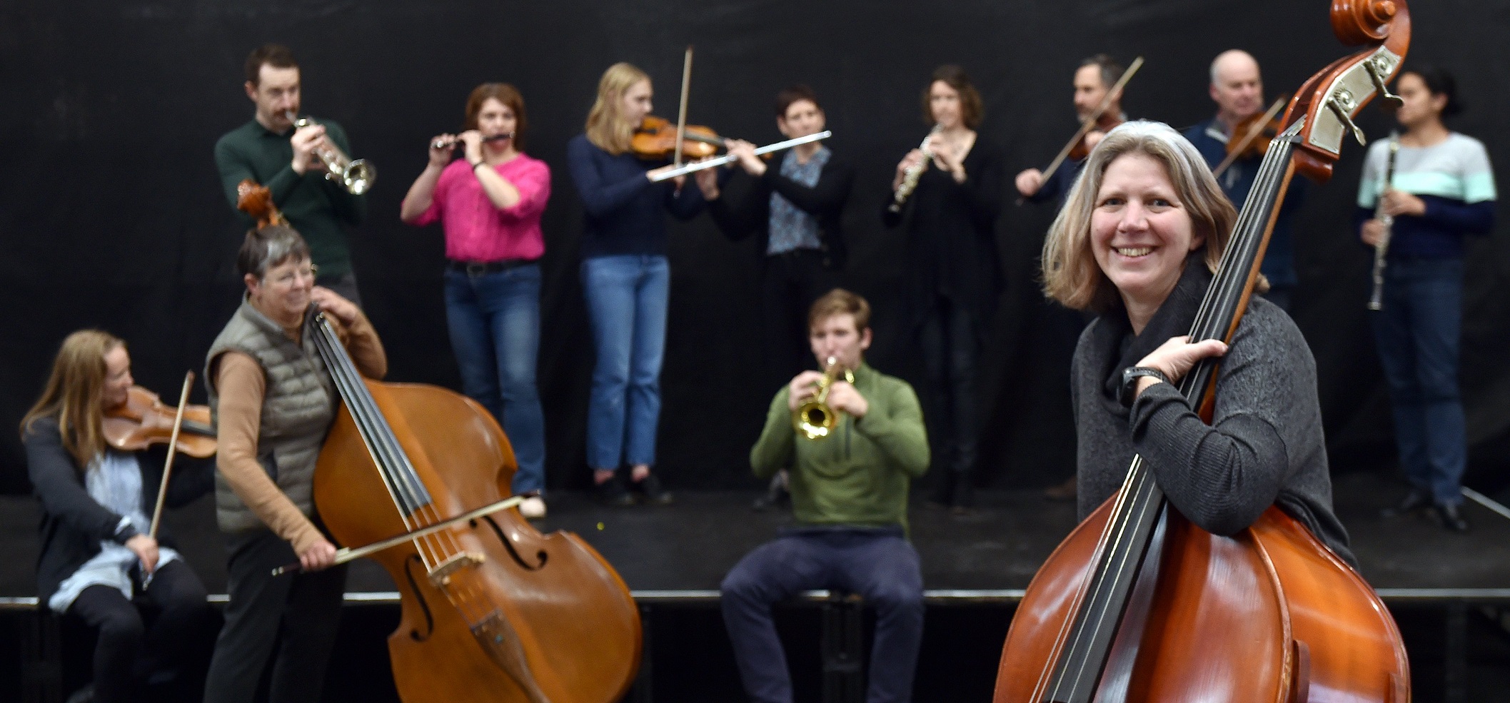 Cellist Kate Stephens of the Dunedin Symphony Orchestra with (clockwise from centre) Ioan Fuller,...