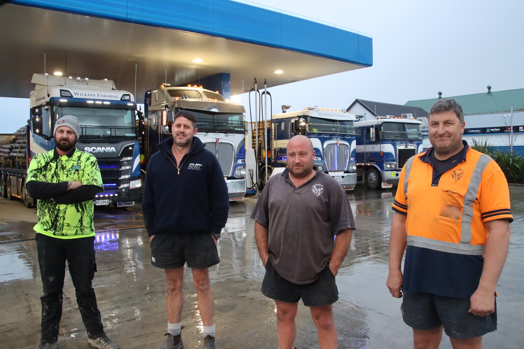 Getting ready to transport 3000 deer-fence posts to Hawke’s Bay late last week are (from left)...