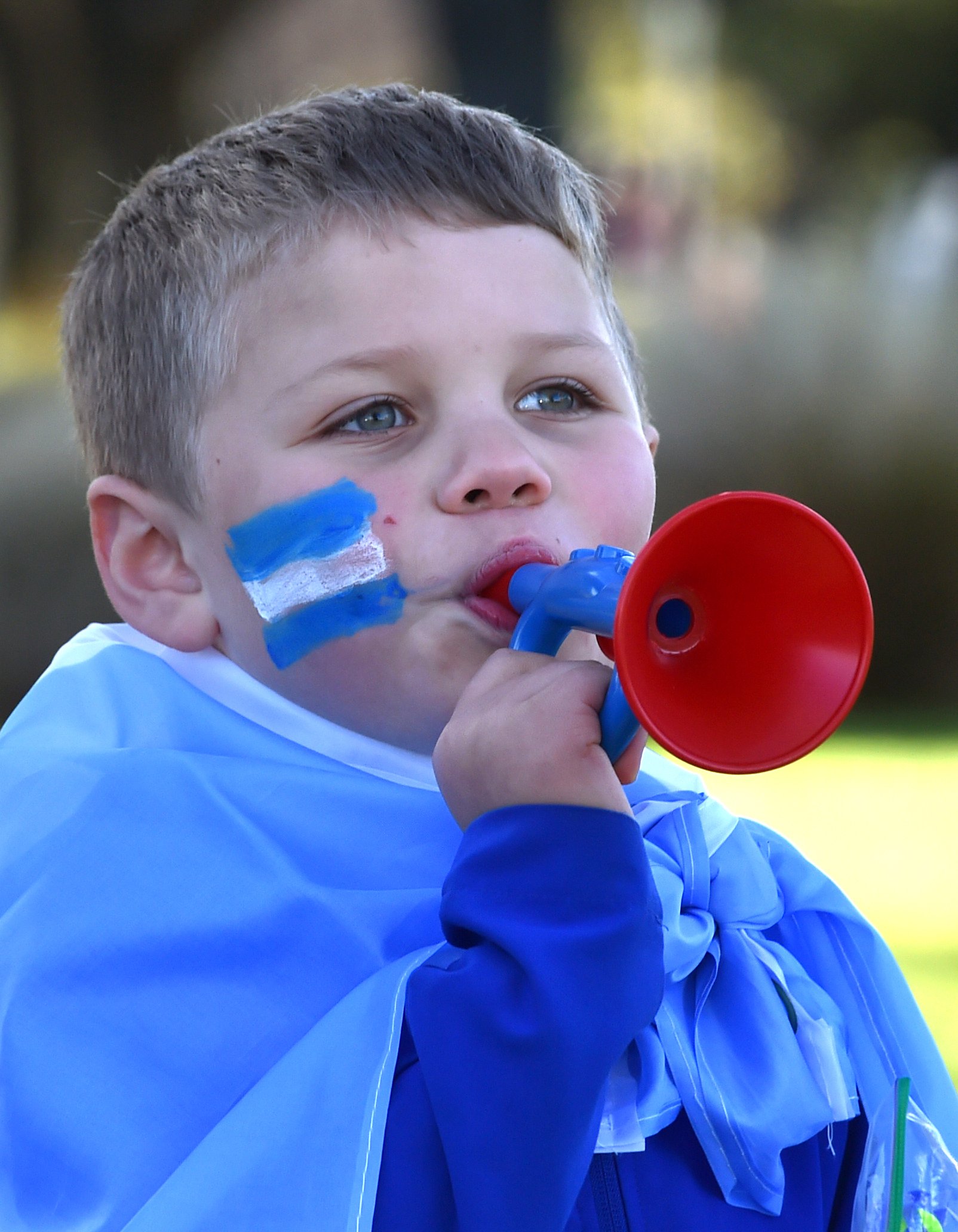 Nyjah Larsen, 6, supports Argentina against South Africa yesterday. PHOTO: PETER MCINTOSH