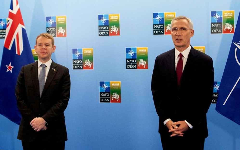 PM Chris Hipkins and Nato Secretary-General Jens Stoltenberg at NATO summit in Lithuania. Photo: RNZ