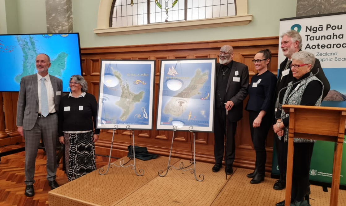 New Zealand Geographic Board members at the launch of the new Māori and Moriori place names maps....