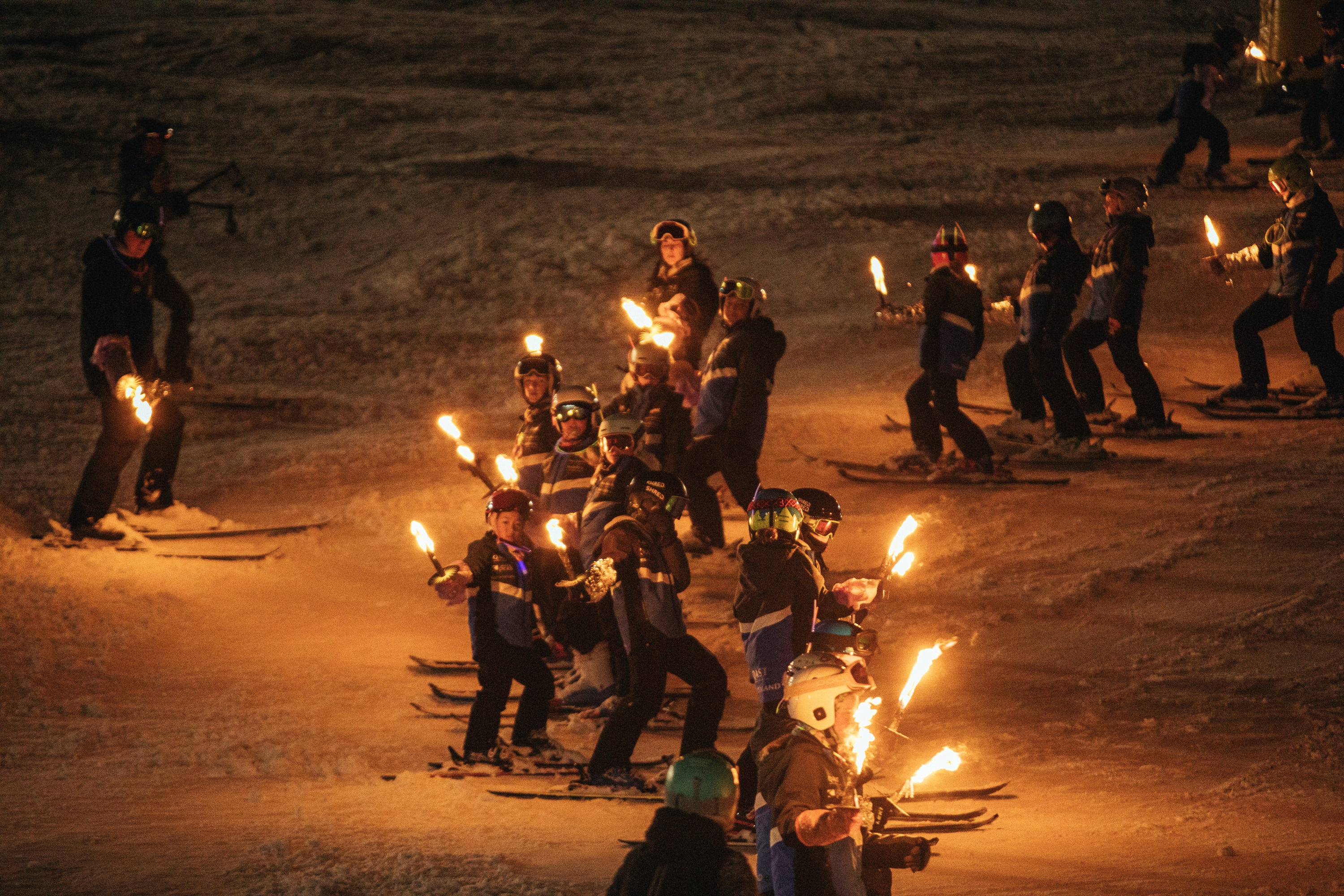 The Queenstown Alpine Ski Team coming down Coronet Peak after completing their choreographed...