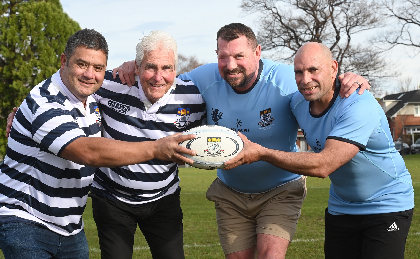 Old boys (from left) from Otago Boys’ High School, Matthew Tofia and Neill Baker, and King’s High...