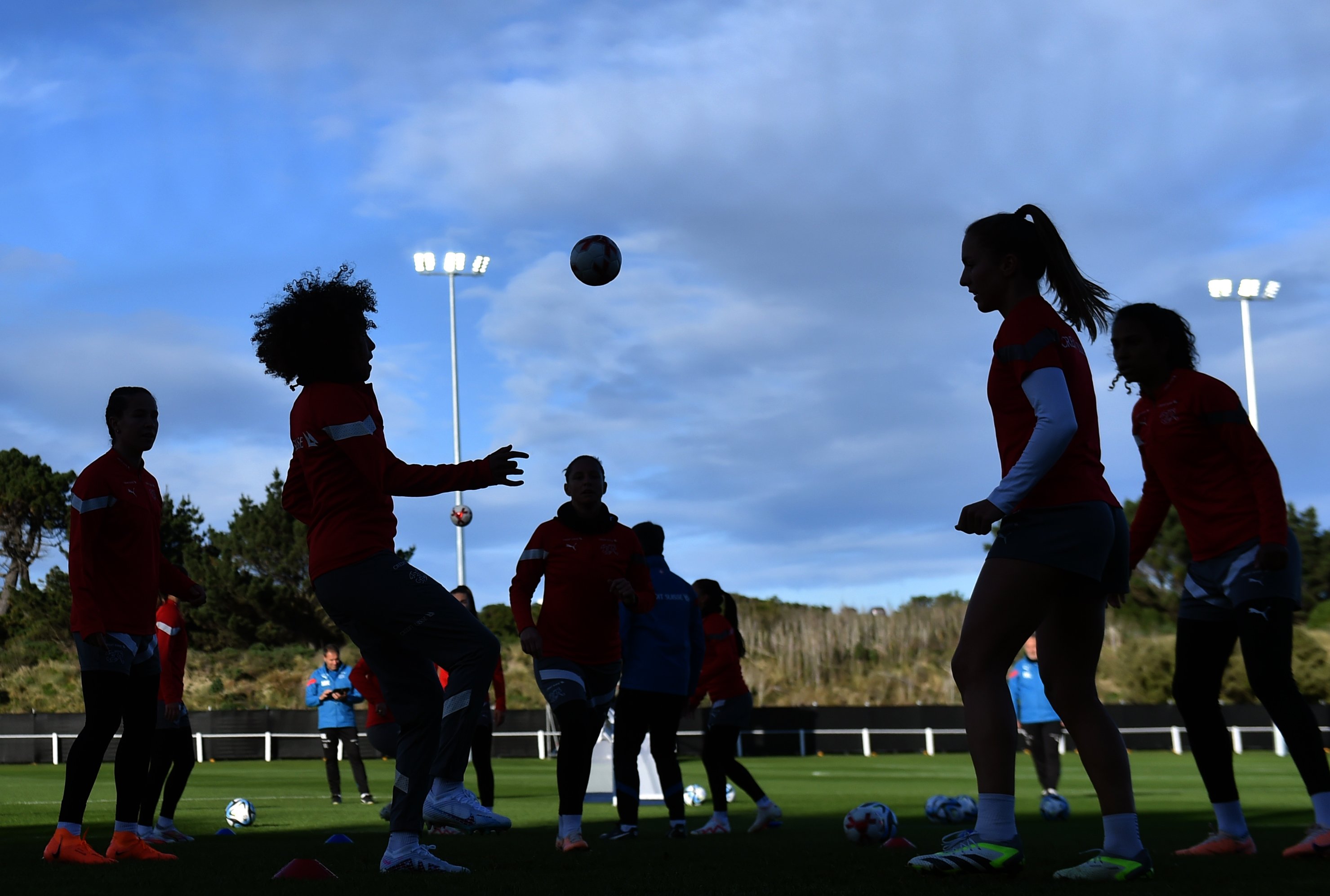 The Swiss football team train at Tahuna Park yesterday morning. PHOTOS: PETER MCINTOSH