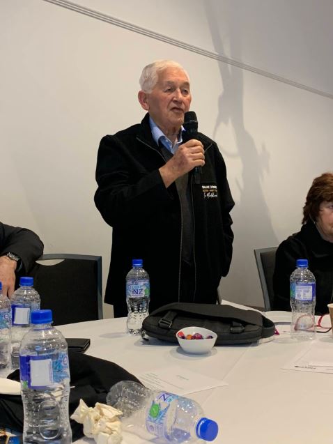 Jim Peters, brother of NZ First leader Winston Peters, speaks at the party's convention in Auckland.