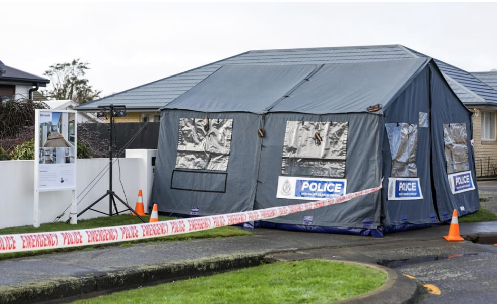 The police tent outside the property earlier this week. Photo: RNZ