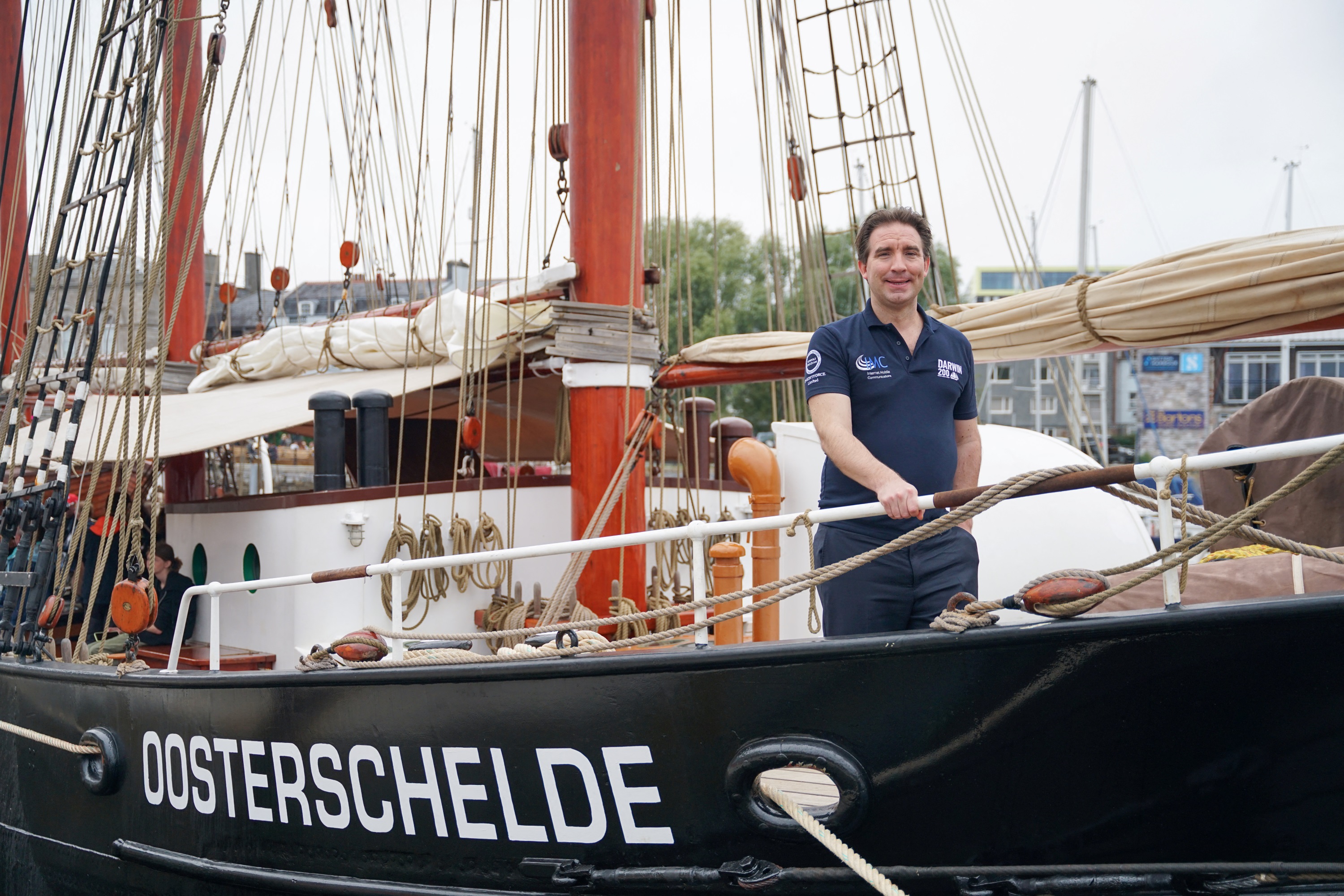 British geographer Stewart McPherson, project leader of the conservation mission, aboard the...