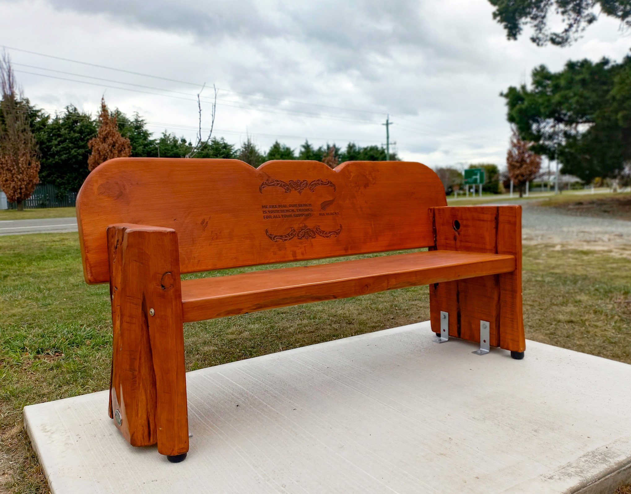 The new All Blacks bench in Kurow. Photo: supplied