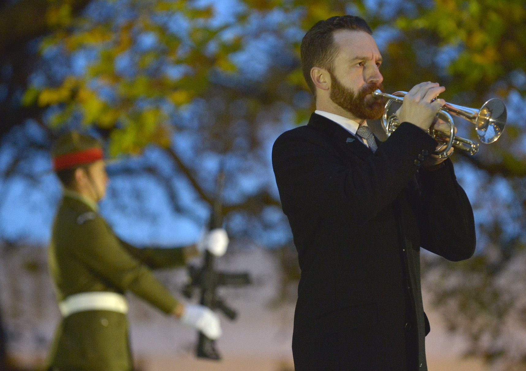 Ralph Miller plays Last Post during an Anzac dawn service in Dunedin. Photo: ODT files