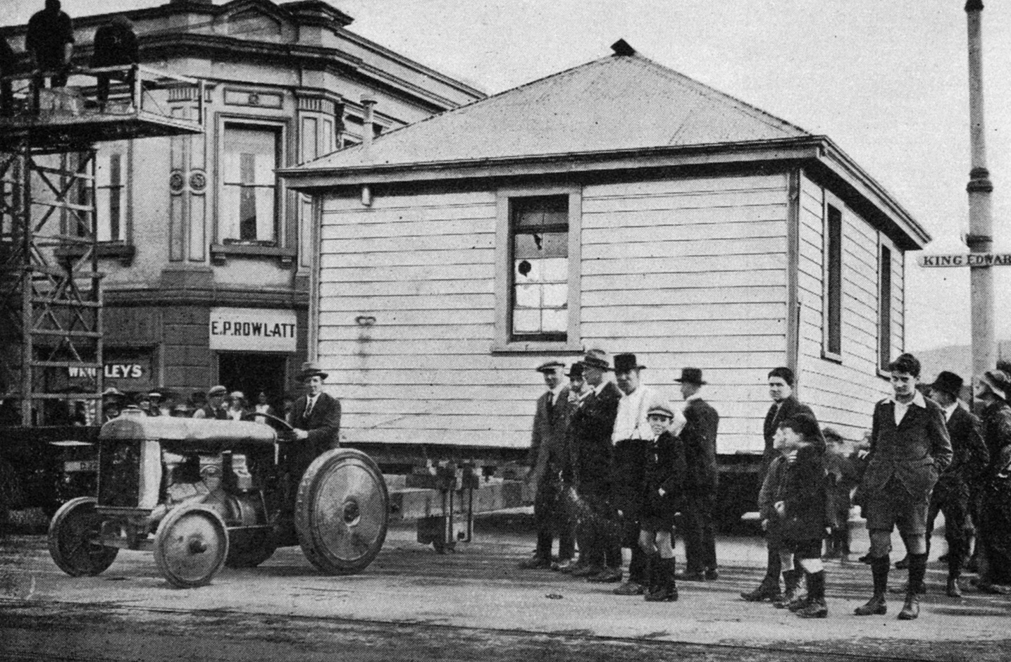 A portion of the Forbury Baptist Church is moved to a new site in King Edward St, South Dunedin. ...