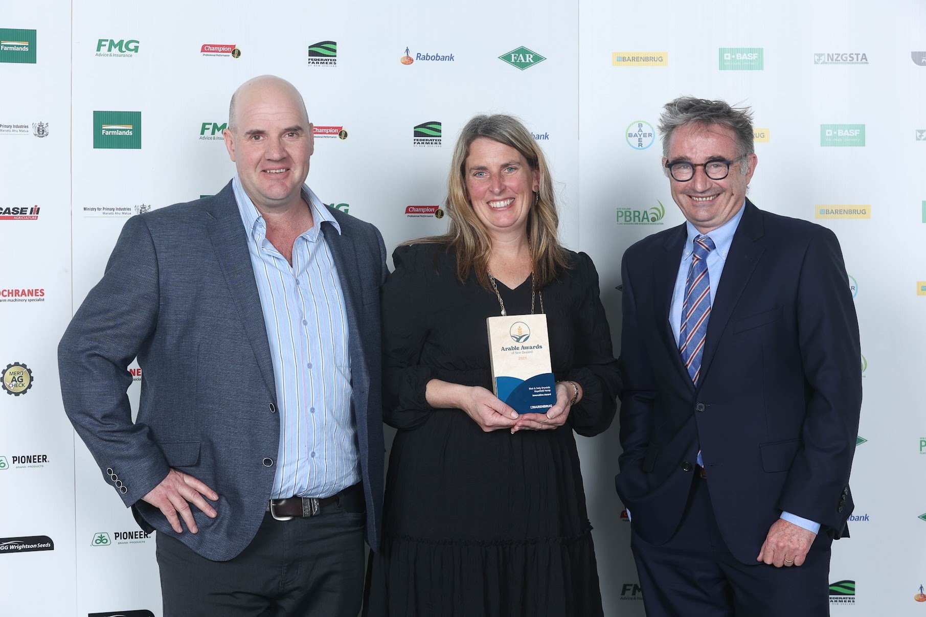 Innovation award winners Jody and Blair Drysdale (left), with Michael Hales, managing director of...