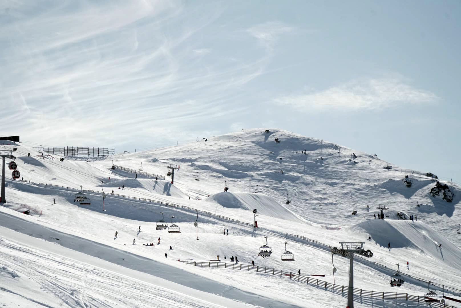 Cardrona skifield is covered in snow yesterday morning under blue skies. Photo: Cardrona Alpine...