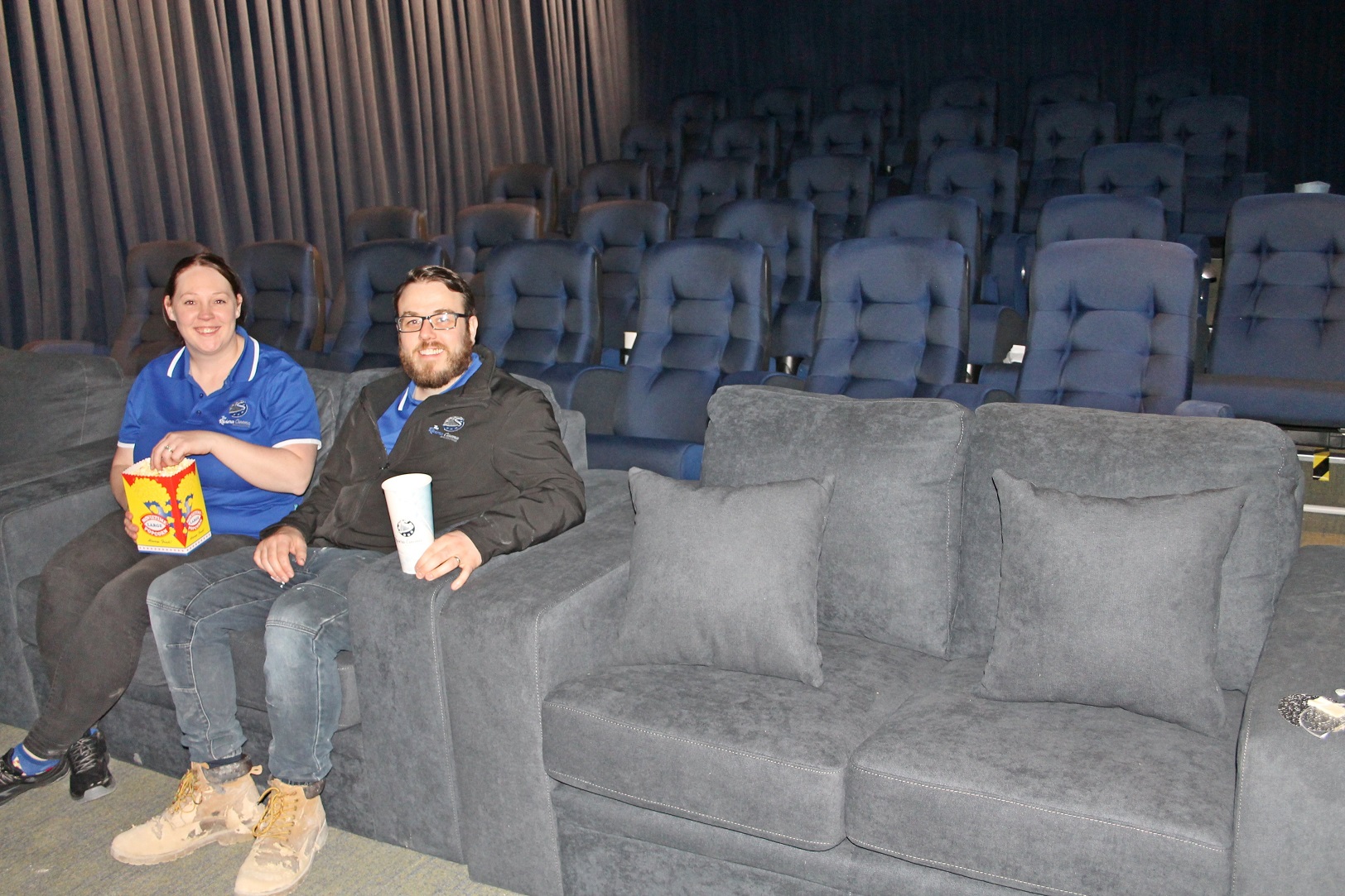 The Riviera Cinema owners Grace and Chris Rottenberry can barely control their excitement about...