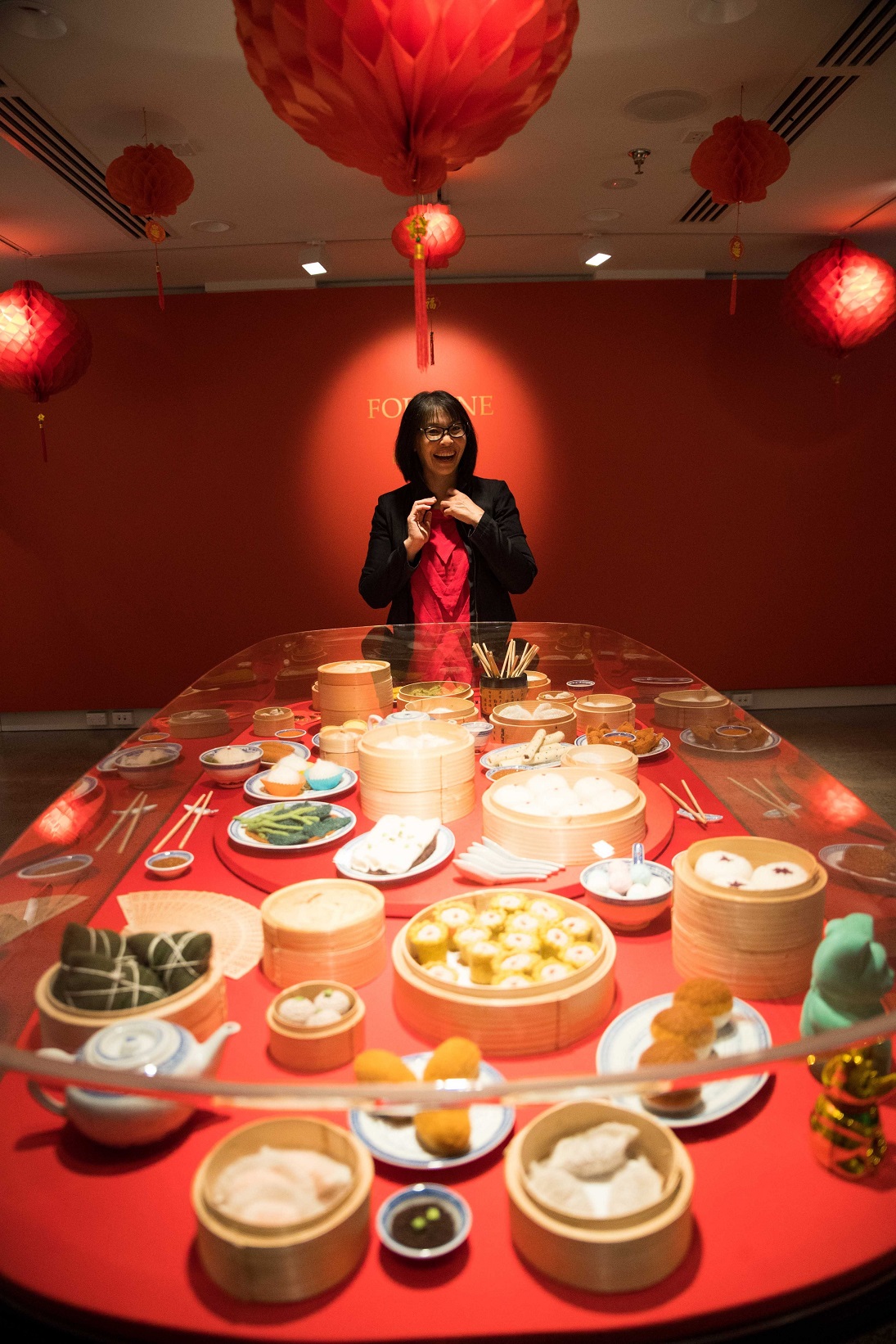 Bev Moon went for a "more is more" approach to her knitted yum cha banquet. Photo: Richard Ng