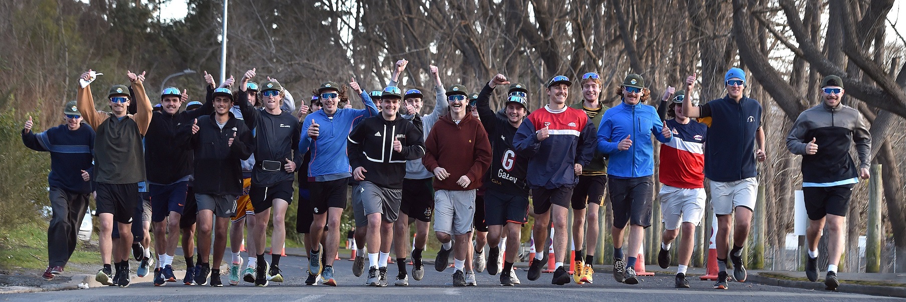 The Heavybreather lads embark on a training session in Dunedin on Tuesday. Photo: Peter McIntosh