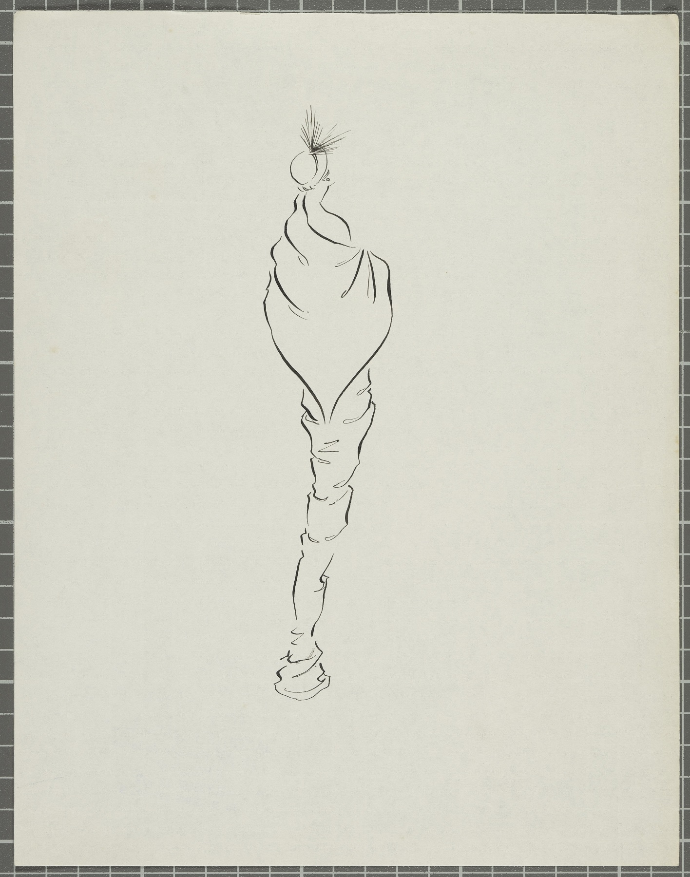 A line drawing relating to the fashion collections of Jacques F. Fath, part of the Hocken’s...