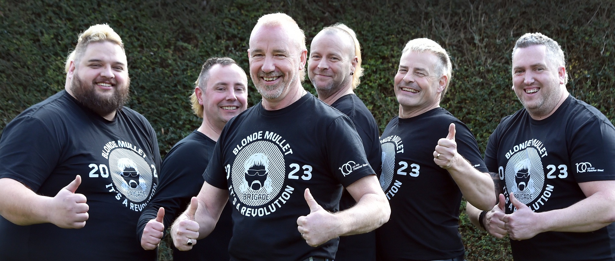 Proudly sporting their blonde mullets yesterday are (from left) Trevor Allerby, Cory Shieffelbein...