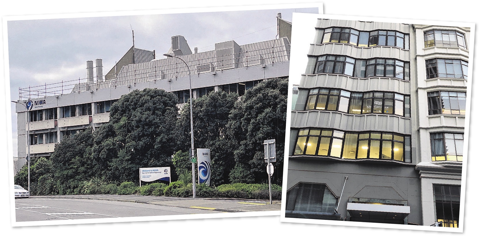 Niwa’s Greta Point headquarters (left) and the MetService’s downtown Wellington offices. Photos:...