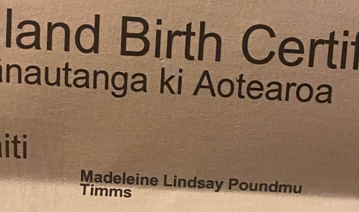 Madeleine Dean's birth certificate, with her Māori name spelled incorrectly. Photo: Supplied