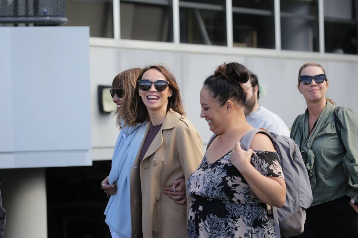 Today FM staff including Tova O'Brien leave MediaWorks building after the station was taken off...