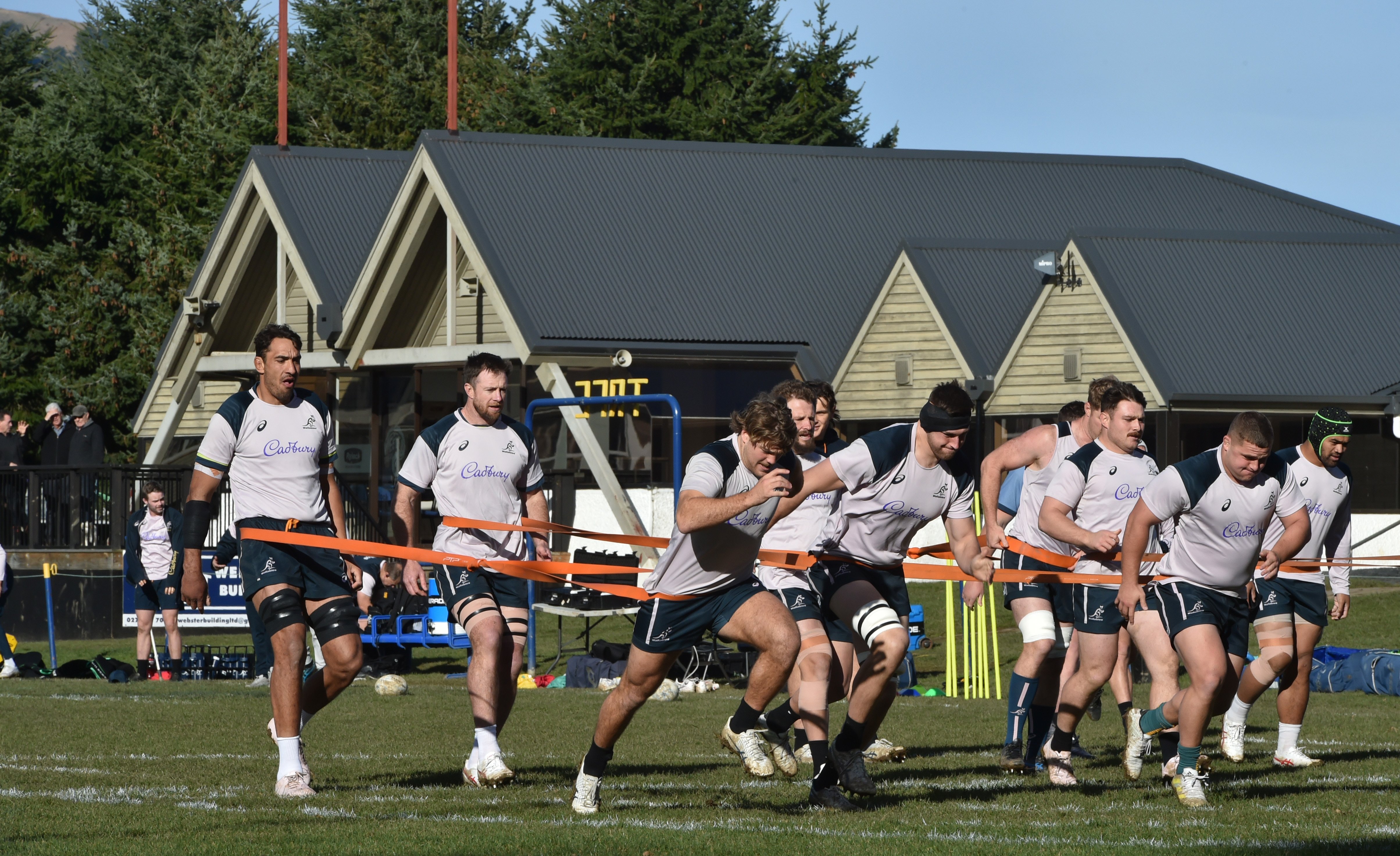 The Wallabies train at Peter Johnstone Park, home of the Taieri Eels, in Mosgiel yesterday. PHOTO...