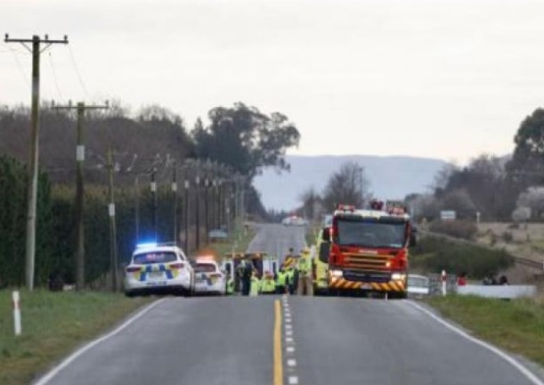 Police said a van rolled on the Balcairn road this morning. Photo: NZ Herald