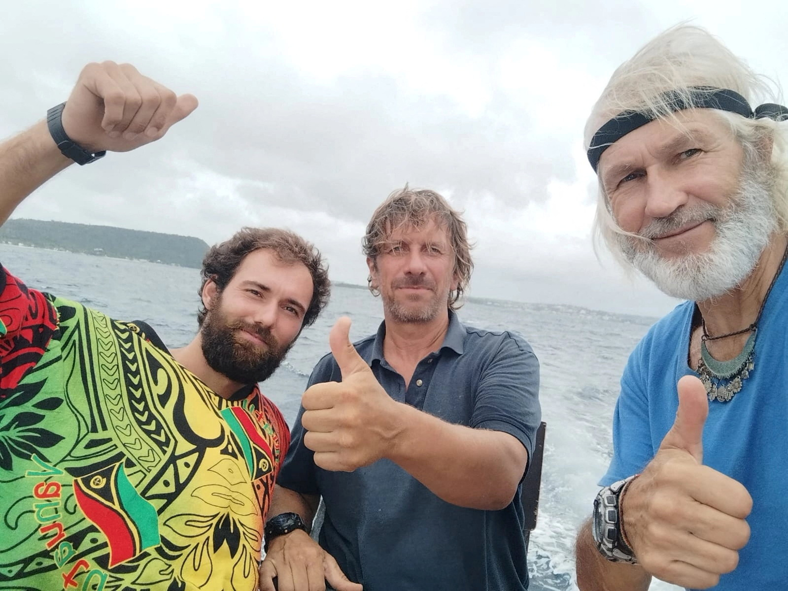 Evgeny Kovalevsky, Stanislav Berezkin and Vincent Thomas Etienne were rescued after sharks...