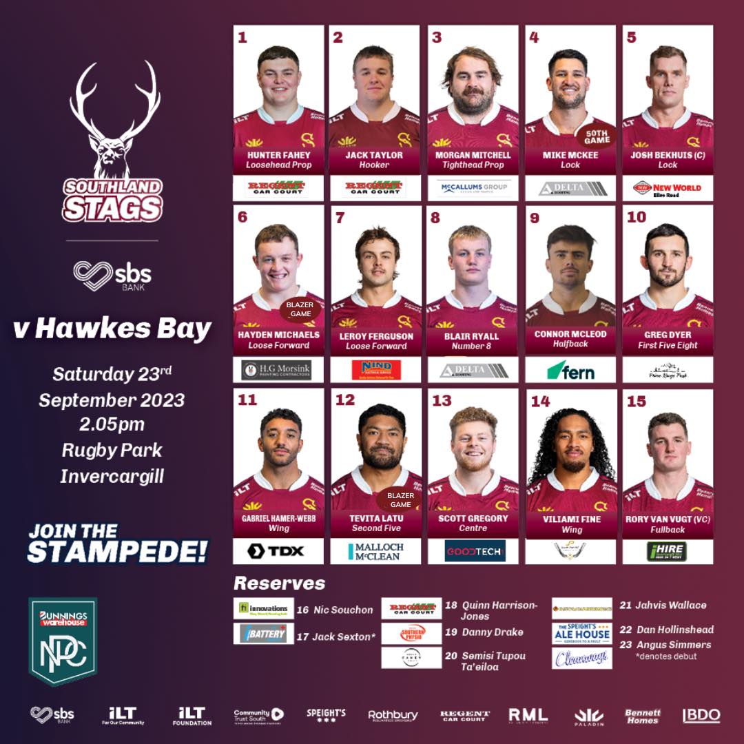 SBS Bank Southland Stags vs Hawkes Bay Saturday 23rd of September 2.05pm Rugby Par