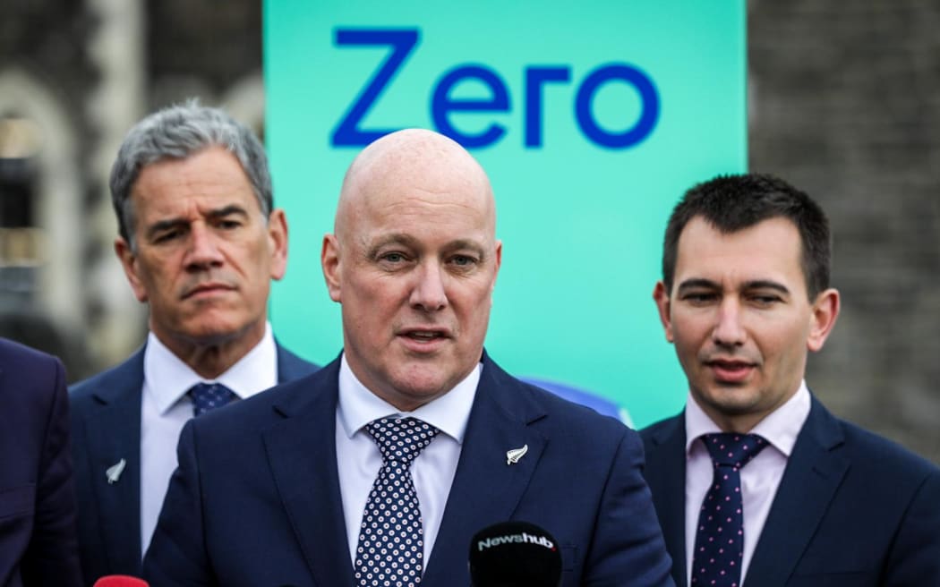 National leader Christopher Luxon makes an announcement on electric vehicle chargers in Christchurch. Photo: RNZ 