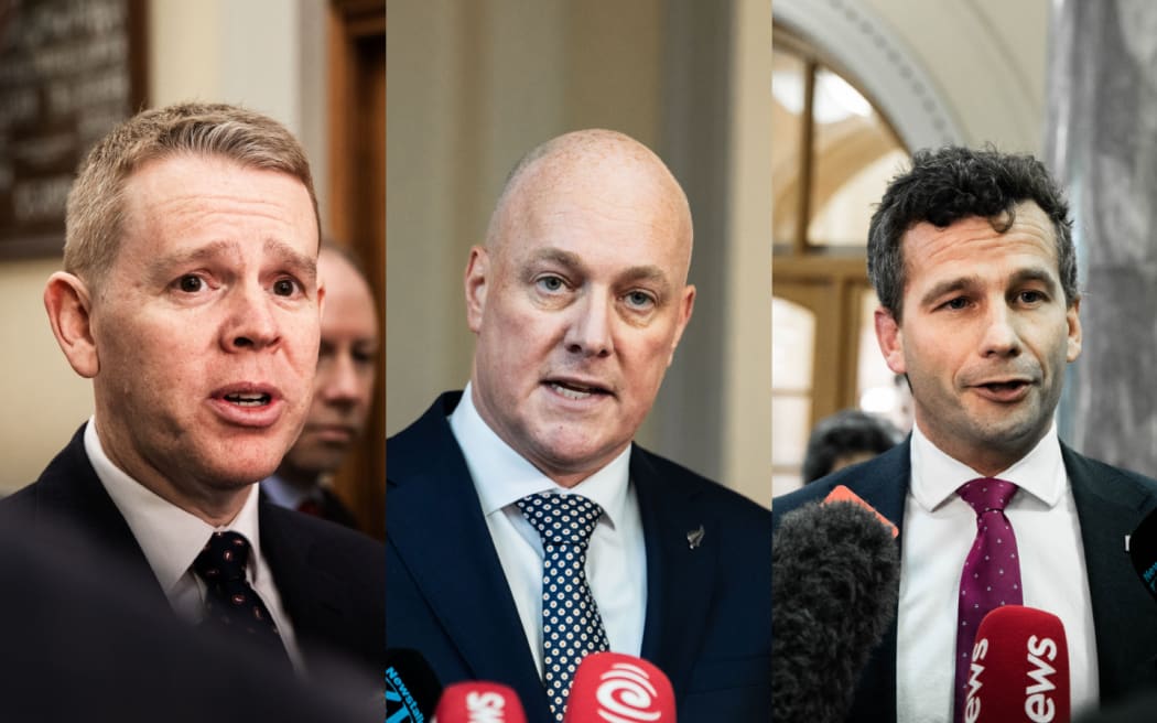 Party leaders (from left) Chris Hipkins, Christopher Luxon and David Seymour. Photo: RNZ