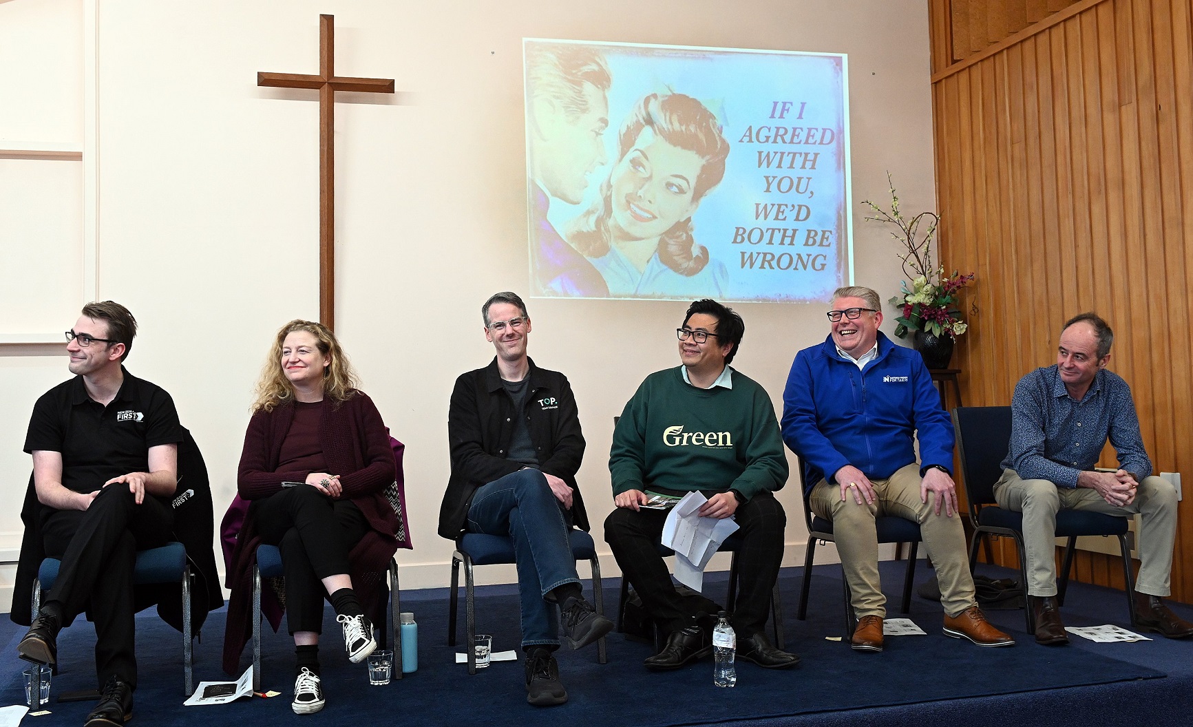 Lining up at a meet-the-candidates Dunedin electorate meeting at St Philips Presbyterian Church...