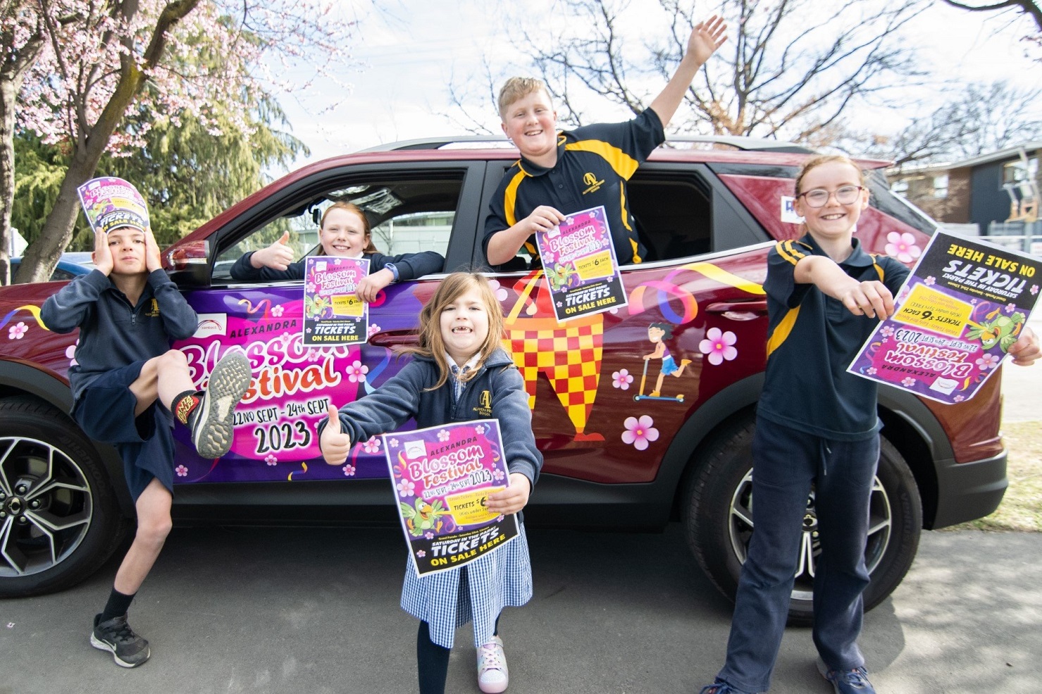 All excited about the 66th Alexandra Blossom Festival are Alexandra Primary School pupils (from...