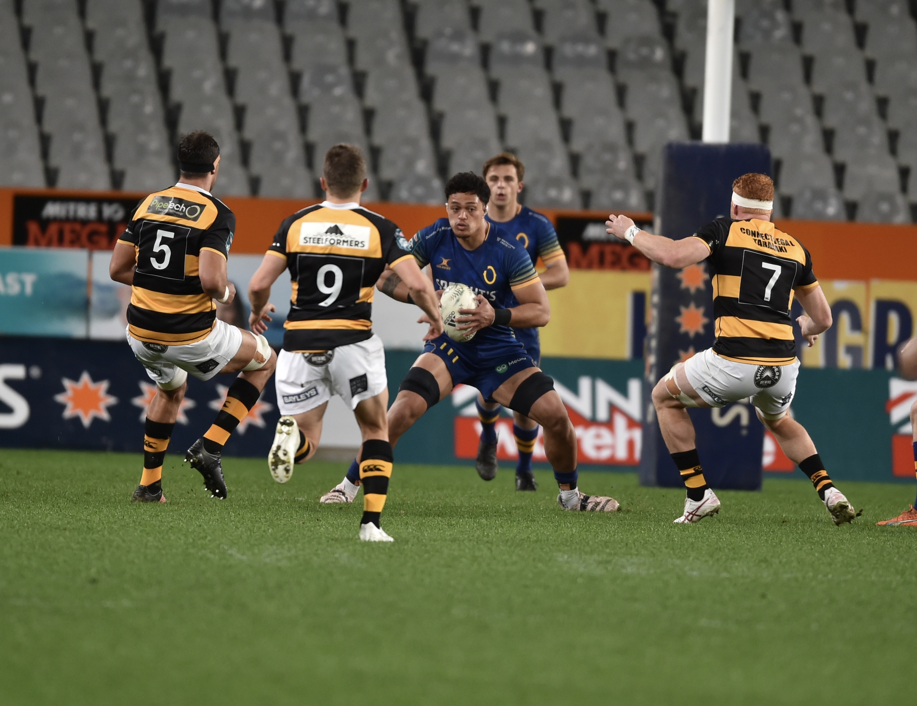 Otago's Christian Lio-Willie looks to break through Taranaki defence. PHOTO: GREGOR RICHARDSON