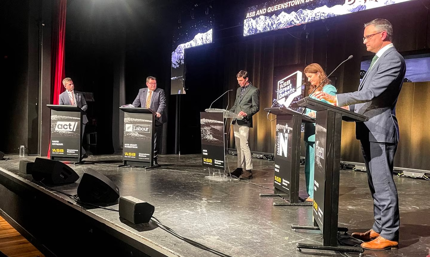 The ASB Finance Debate in Queenstown with l-r: David Seymour, leader of Act, Labour's Grant...